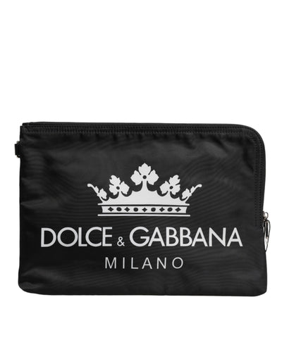 Dolce & Gabbana Black DG Milano Print Nylon Pouch Clutch Bag