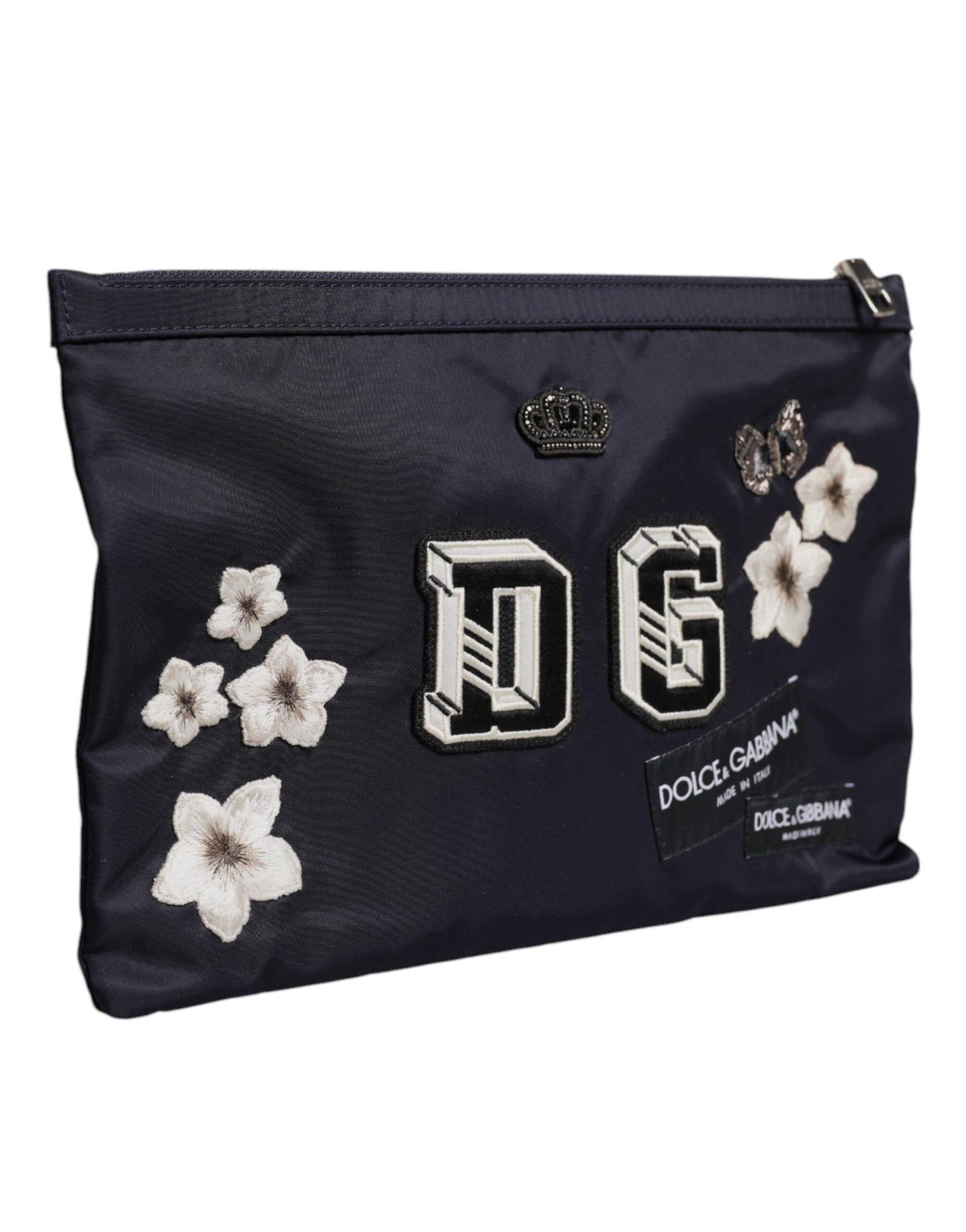 Dolce & Gabbana Blue DG Logo Patch Embellished Pouch Clutch Bag