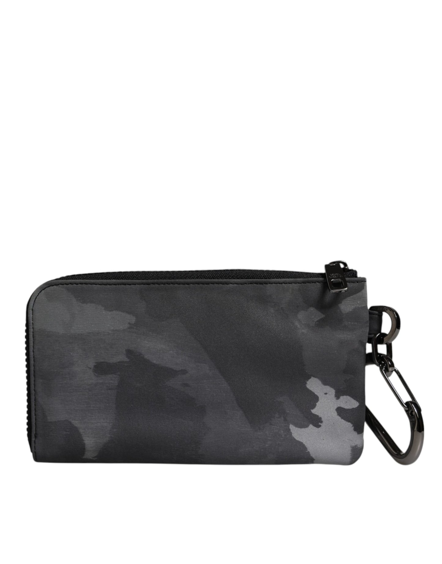 Dolce &amp; Gabbana – Schwarz-graue Camouflage-Tasche mit Logo-Plakette und Schlüsselanhänger