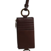 Dolce & Gabbana Brown Calf Leather Lanyard Logo Card Holder Wallet
