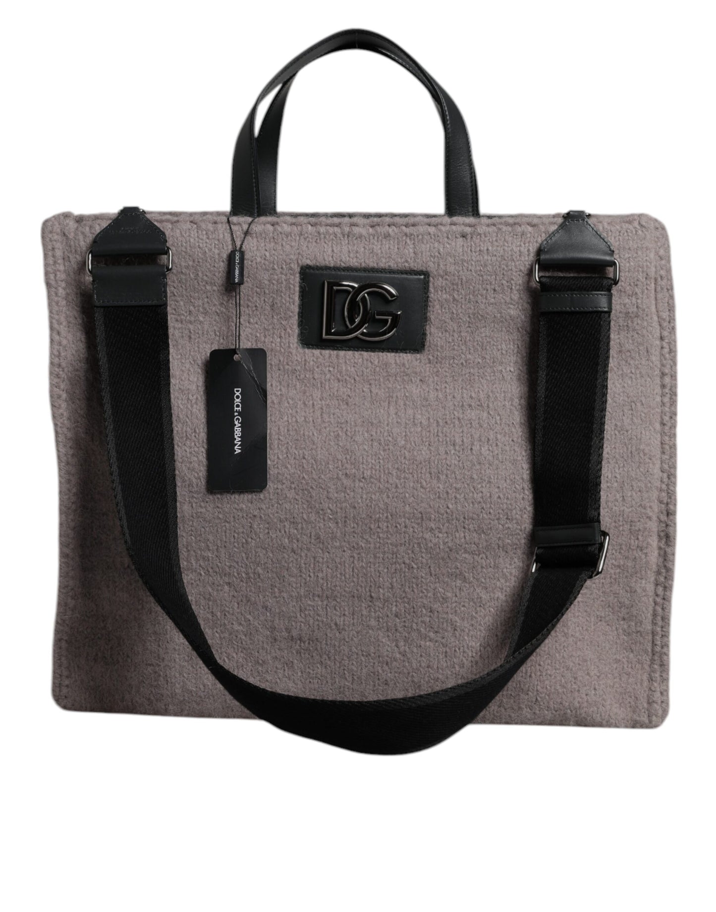 Dolce & Gabbana Grey Alpaca Wool Logo Plaque Tote Shoulder Bag