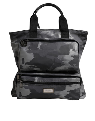 Dolce & Gabbana Gray Camo Cotton Multiple Compartments Tote Bag
