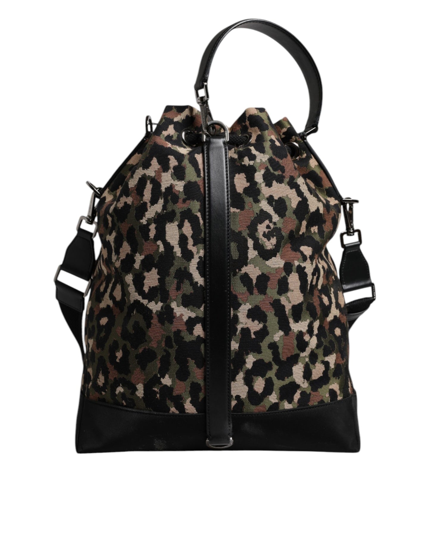 Dolce & Gabbana Multicolor Leopard Cotton Shoulder Bucket Bag