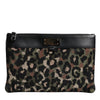 Dolce & Gabbana Multicolor Leopard Jacquard Print Logo Plaque Pouch Bag