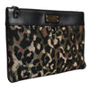 Dolce & Gabbana Multicolor Leopard Jacquard Print Logo Plaque Pouch Bag