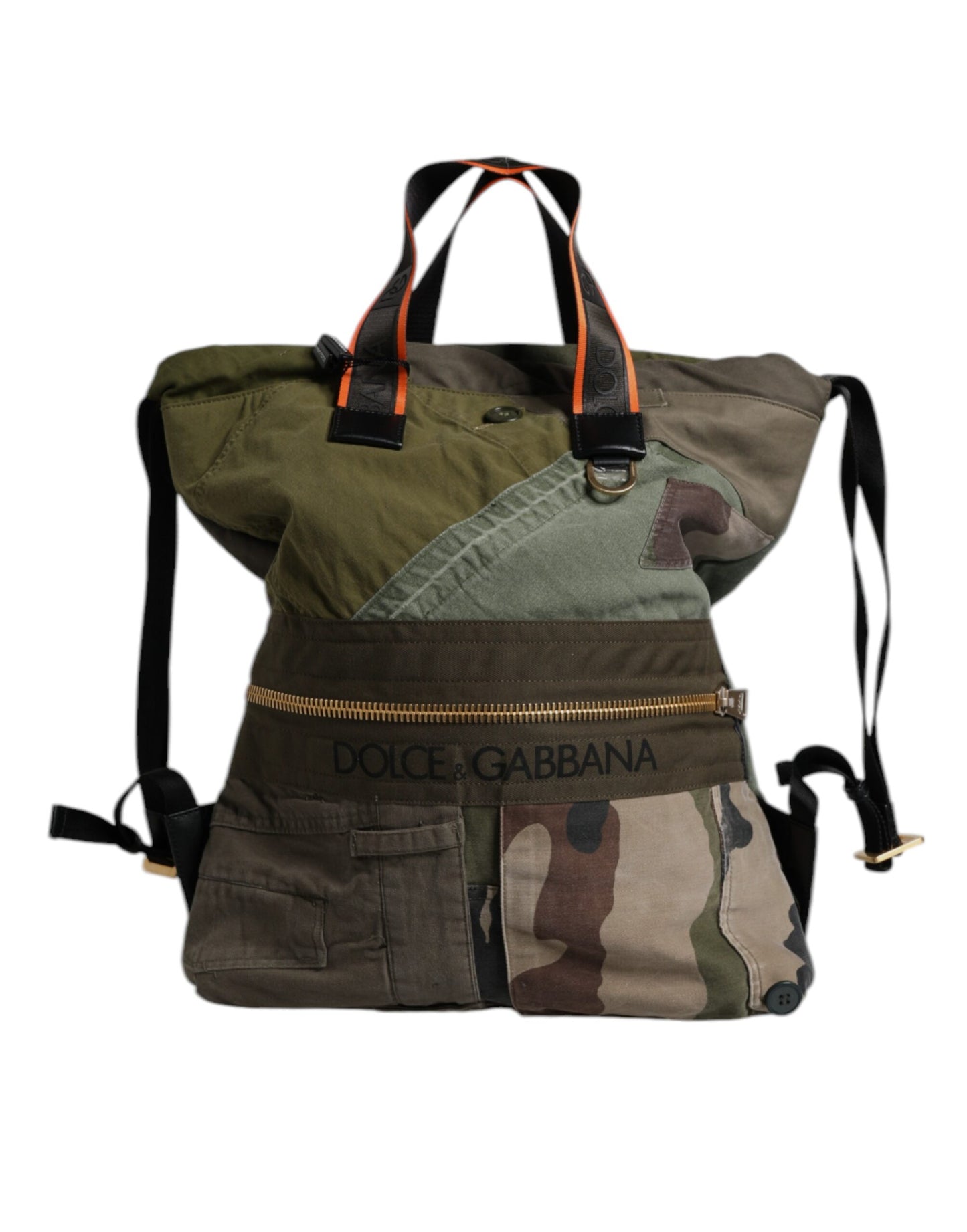Dolce & Gabbana Military Green Patchwork Rucksack Backpack Bag