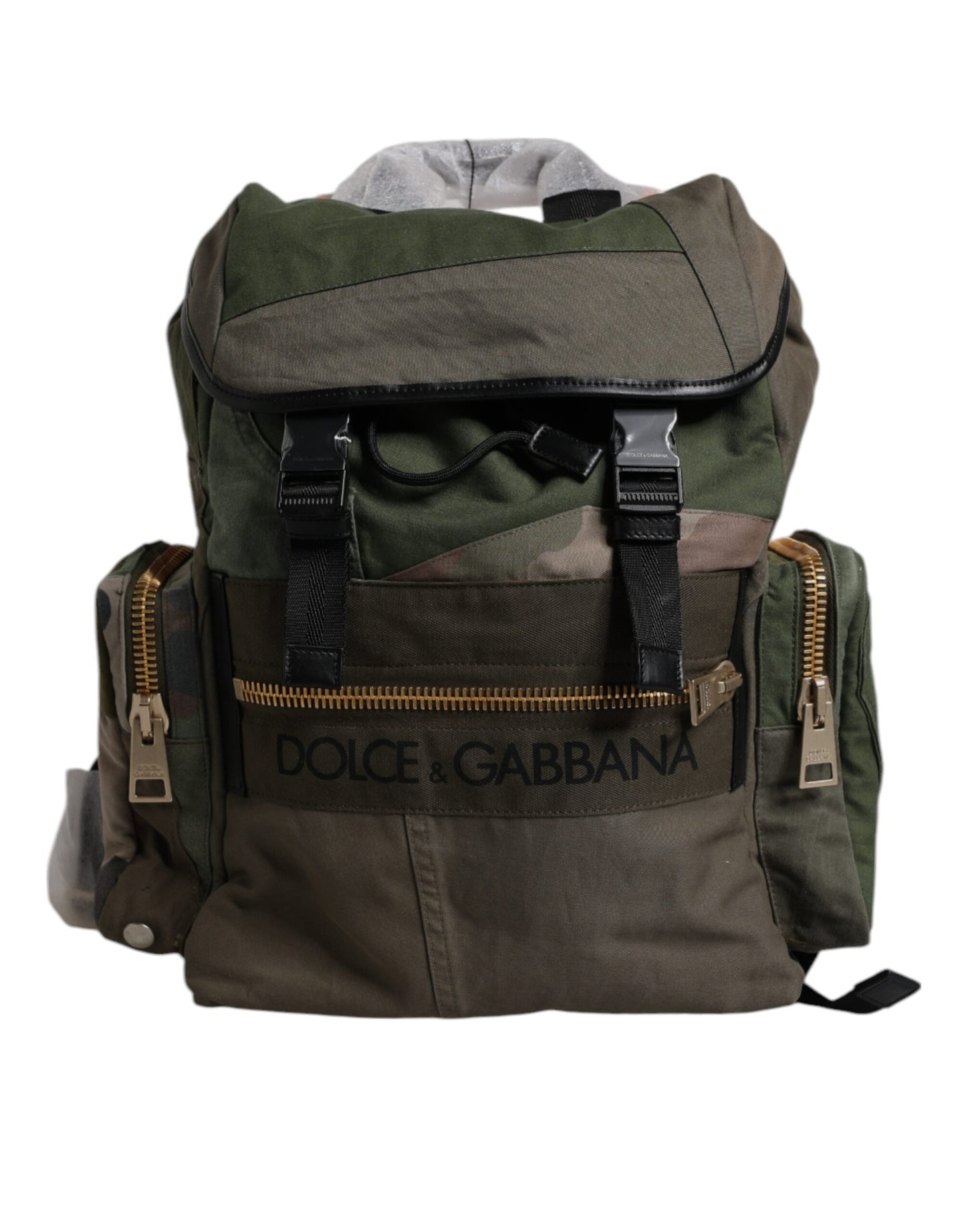 Dolce & Gabbana Military Green Patchwork Travel Backpack Bag