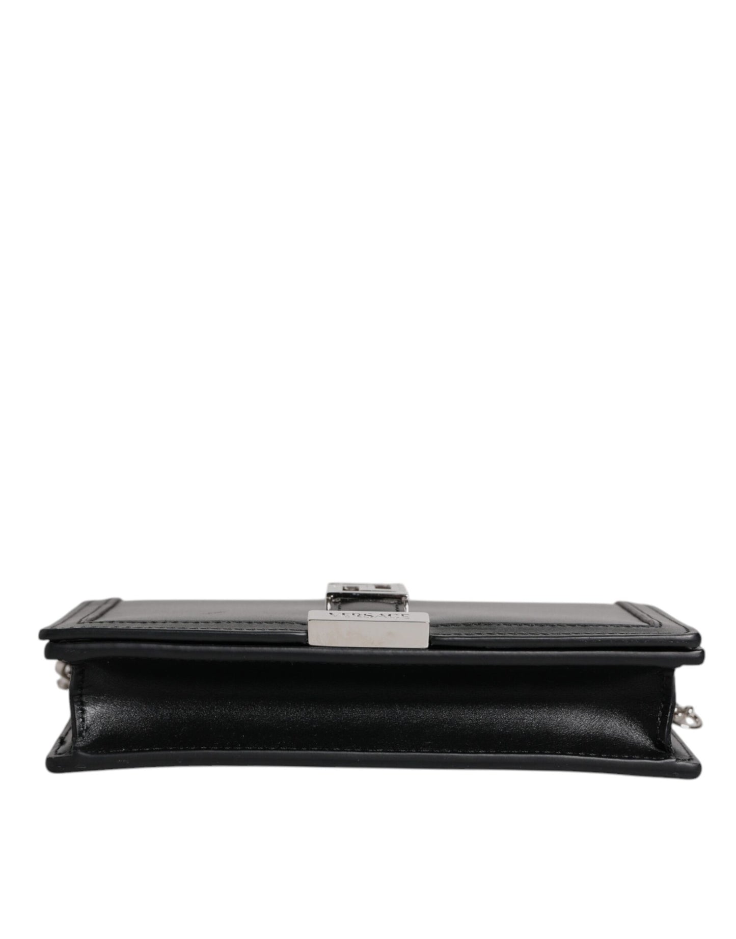 Versace – Schwarze Umhängetasche aus Kalbsleder mit Kettenriemen