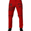 Dolce & Gabbana Red Zipper Embellished Straight Pants