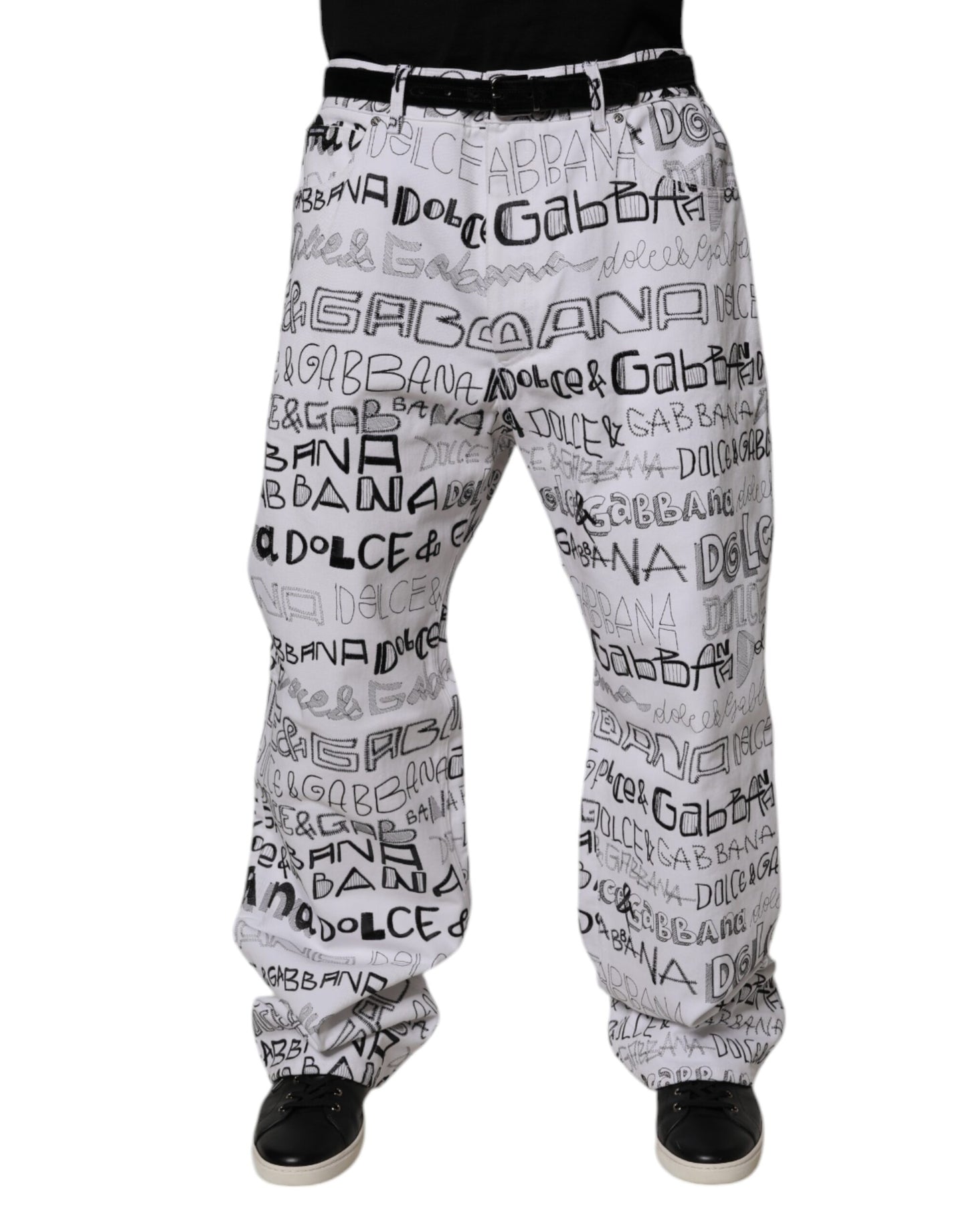 Dolce &amp; Gabbana Weiße, gerade geschnittene Jeans mit Logo-Print für Herren