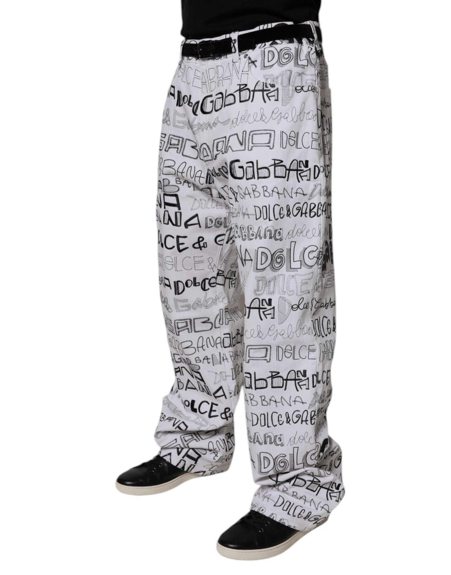 Dolce &amp; Gabbana Weiße, gerade geschnittene Jeans mit Logo-Print für Herren