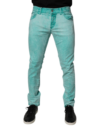 Dolce & Gabbana Green Tie Dye Cotton Skinny Men Denim Jeans
