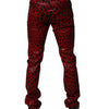Dolce & Gabbana Red Leopard Cotton Slim Fit Denim Jeans