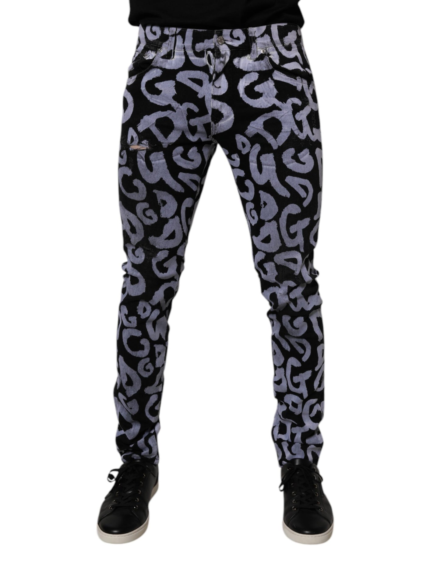 Dolce &amp; Gabbana – Schwarze Skinny-Jeans aus Baumwolle mit Logo und Monogramm