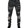 Dolce &amp; Gabbana Dunkelgraue Skinny-Jeans aus zerfetzter Baumwolle