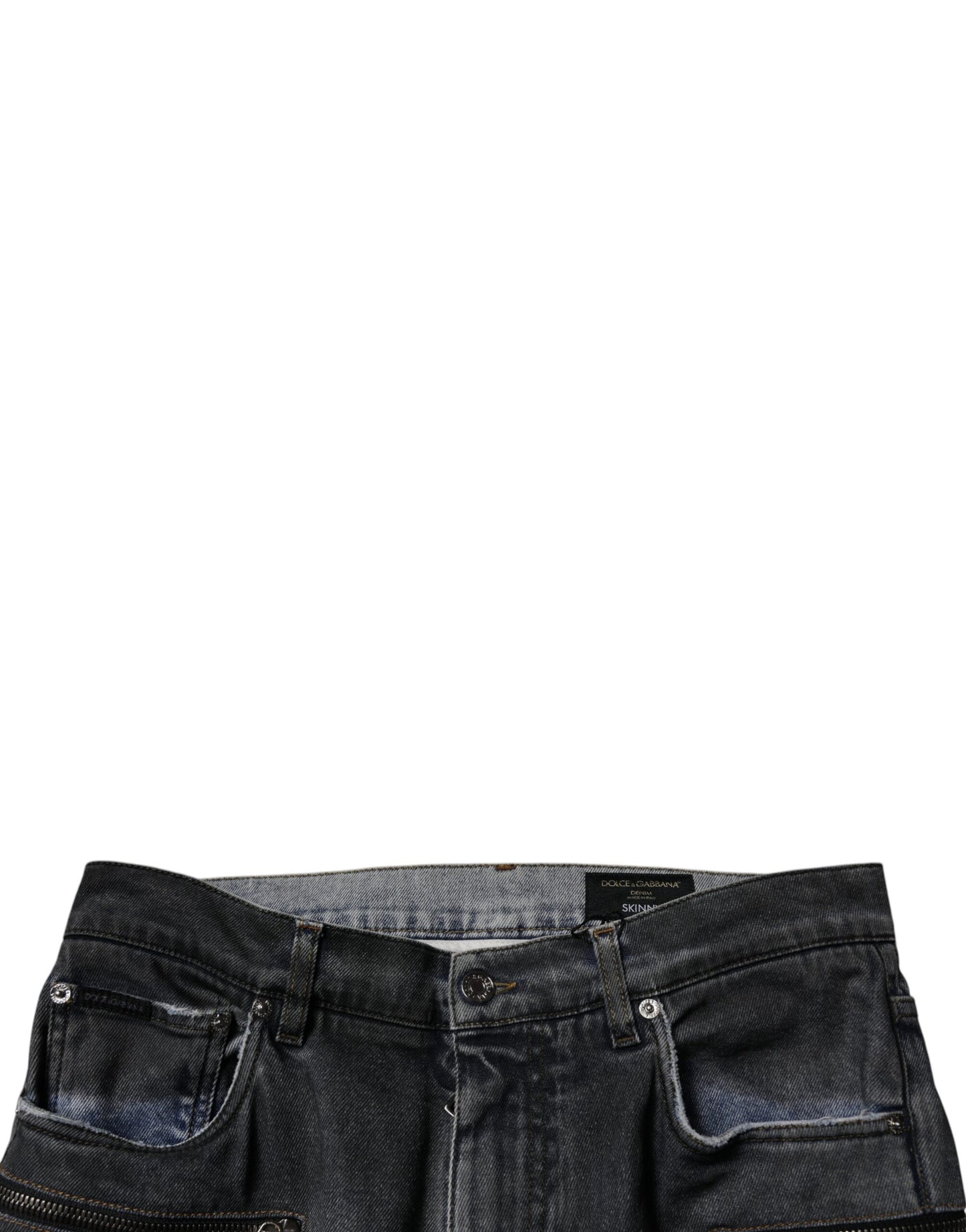 Dolce &amp; Gabbana Dunkelgraue Skinny-Jeans aus zerfetzter Baumwolle