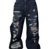 Dolce &amp; Gabbana Dunkelblaue zerfetzte Jeans mit weitem Bein für Herren