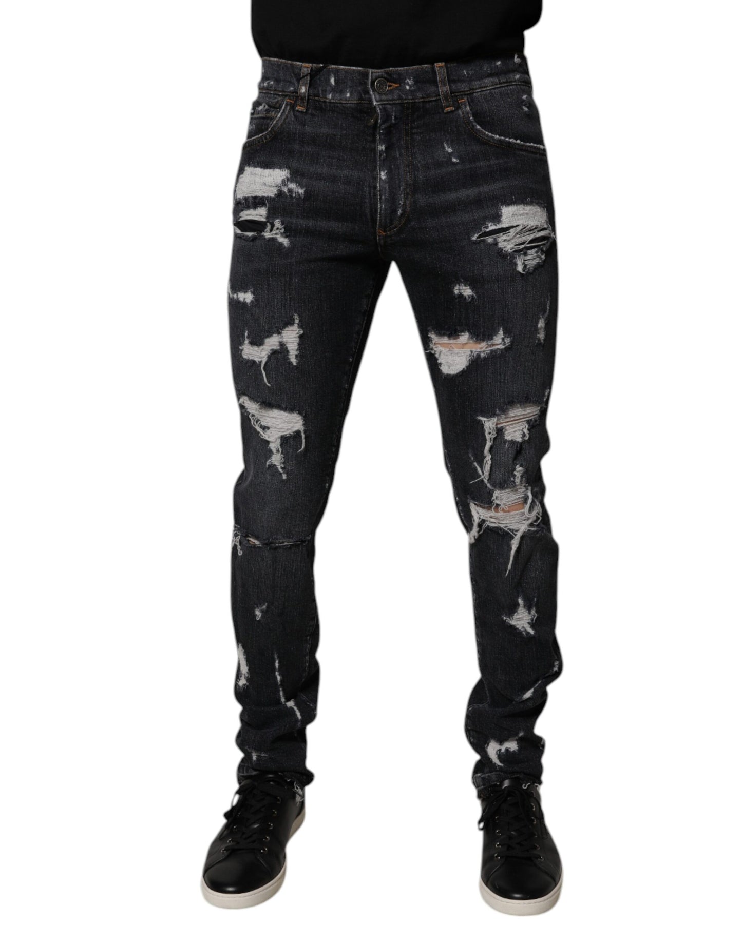 Dolce &amp; Gabbana Schwarze Skinny Jeans aus zerfetzter Baumwolle für Herren
