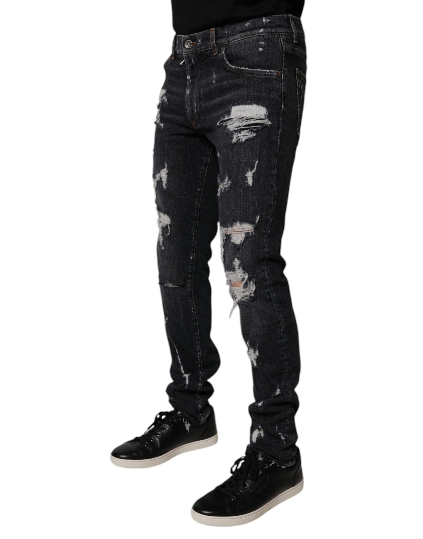 Dolce &amp; Gabbana Schwarze Skinny Jeans aus zerfetzter Baumwolle für Herren