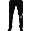 Dolce & Gabbana Black Ripped Cotton Skinny Men Denim Jeans