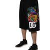 Dolce & Gabbana Black Cotton Logo Floral Print Bermuda Shorts