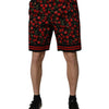 Dolce & Gabbana Black Red Cherry Print Bermuda Cotton Shorts