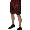 Dolce & Gabbana Black Red Cherry Print Bermuda Cotton Shorts