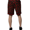 Dolce & Gabbana Black Red Cherry Print Bermuda Cotton Shorts