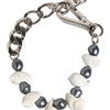 Dolce & Gabbana Silver Tone Brass Beaded Shell DG Logo Pendant Bracelet