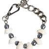 Dolce & Gabbana Silver Tone Brass Beaded Shell DG Logo Pendant Bracelet