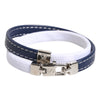Dolce & Gabbana Blue White Leather Trimmed DG Engraved Silver Tone Clasp Bracelet