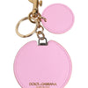 Dolce & Gabbana Pink Calf Leather Gold Metal Logo Print Keyring Keychain