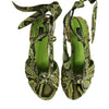 Dolce & Gabbana Green Animal Print Ankle Wrap Sandals Shoes