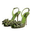 Dolce & Gabbana Green Python Leather Heels Sandals Shoes