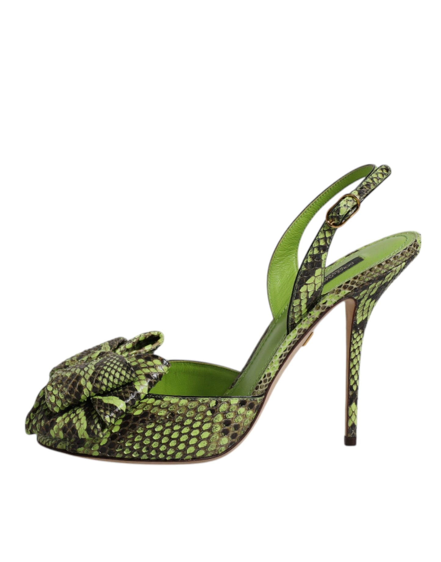 Dolce & Gabbana Green Python Leather Heels Sandals Shoes