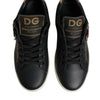 Dolce & Gabbana Black Leather Gold Red Heart Sneakers Shoes