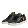 Dolce & Gabbana Black Leather Gold Red Heart Sneakers Shoes