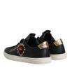 Dolce & Gabbana Black Leather Gold Red Heart Sneakers Shoes