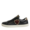 Dolce & Gabbana Black Leather Gold Red Heart Sneakers Shoes