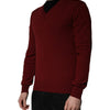 Dolce & Gabbana Maroon Cashmere V-neck Men Pullover Sweater