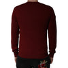 Dolce & Gabbana Maroon Cashmere V-neck Men Pullover Sweater