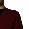 Dolce & Gabbana Maroon Cashmere V-neck Men Pullover Sweater