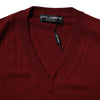 Dolce & Gabbana Maroon Cashmere V-neck Men Pullover Sweater
