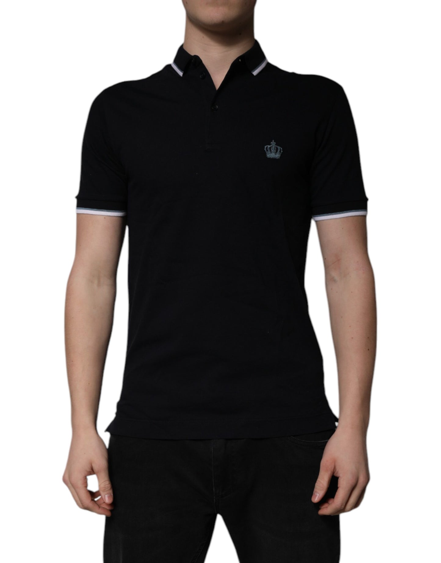 Dolce &amp; Gabbana – Schwarzes Poloshirt aus Baumwolle mit Kronenkragen