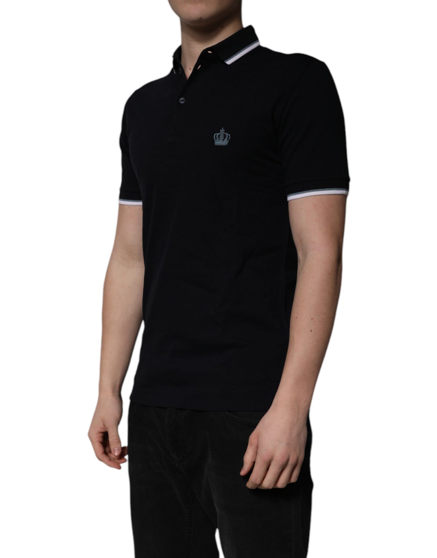 Dolce &amp; Gabbana – Schwarzes Poloshirt aus Baumwolle mit Kronenkragen