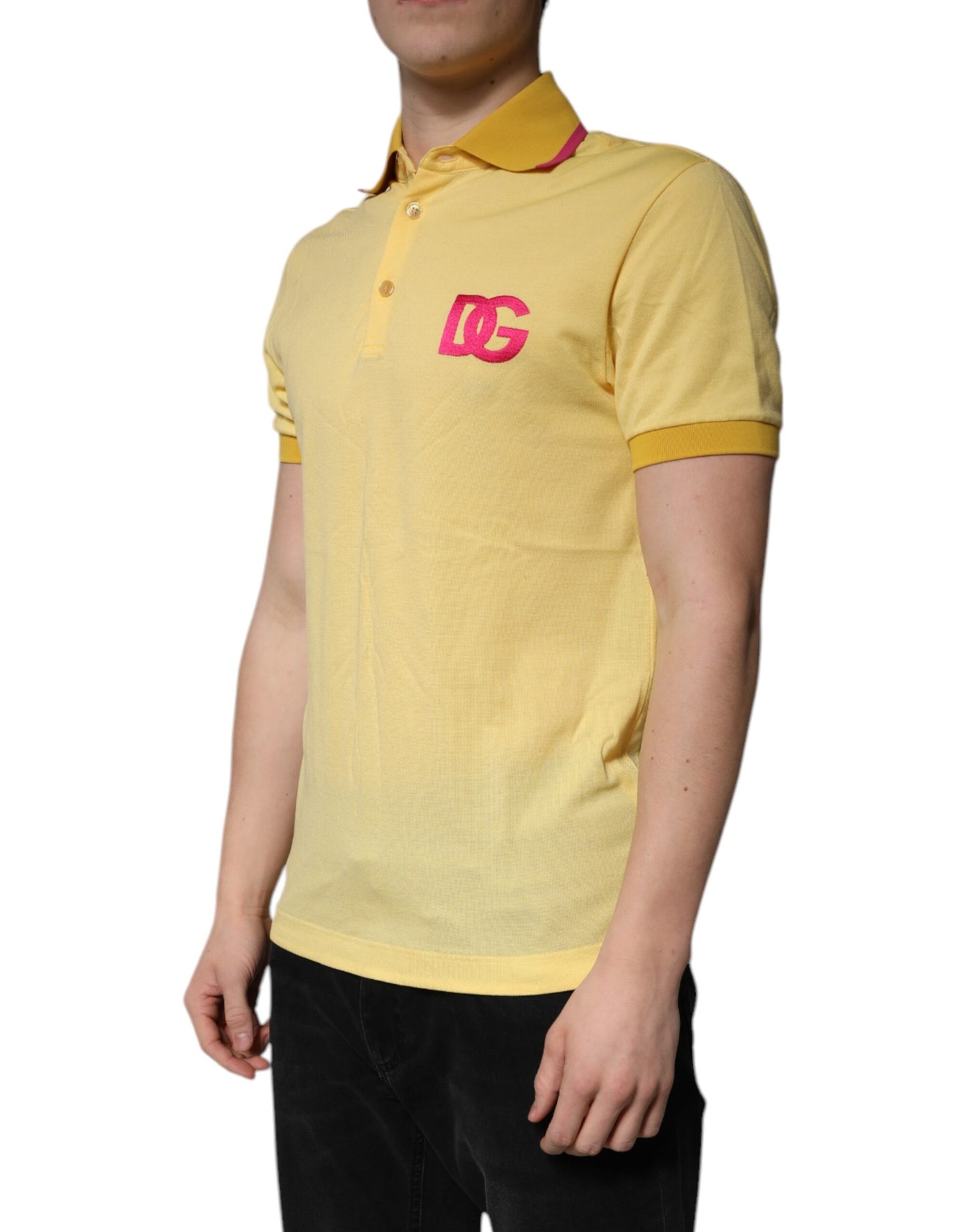 Dolce &amp; Gabbana – Gelbes Poloshirt aus Baumwolle mit Logo und Kragen