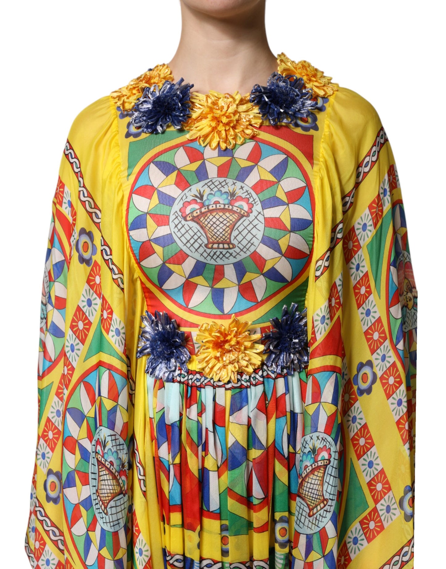 Dolce & Gabbana Multicolour Carretto Print Kaftan Twill Dress