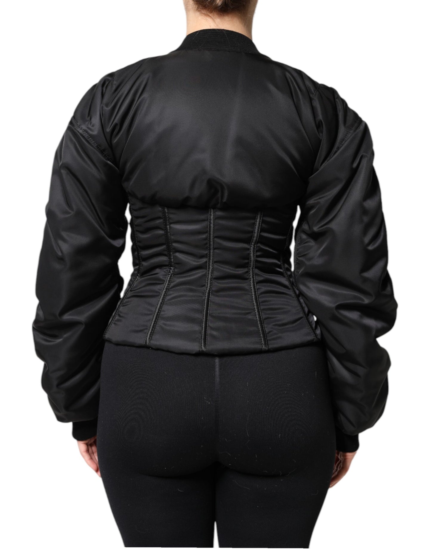 Dolce & Gabbana Black Nylon Full Zip Bustier Corset Jacket