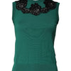 Dolce &amp; Gabbana, grünes ärmelloses Tanktop aus Wolle mit Spitzendetail