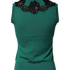 Dolce &amp; Gabbana, grünes ärmelloses Tanktop aus Wolle mit Spitzendetail